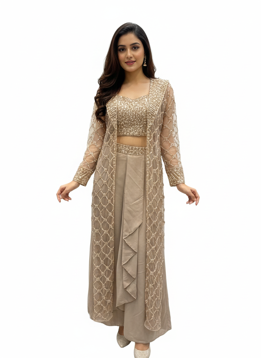 Indo western with long jacket dress