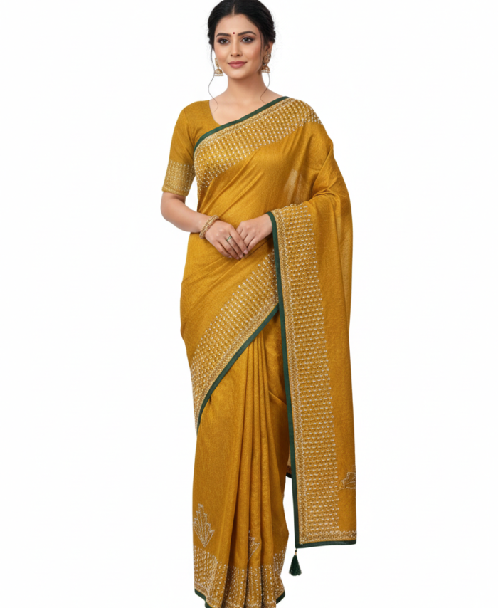 Mustard Yellow Trendy Fancy Saree with Designer Border