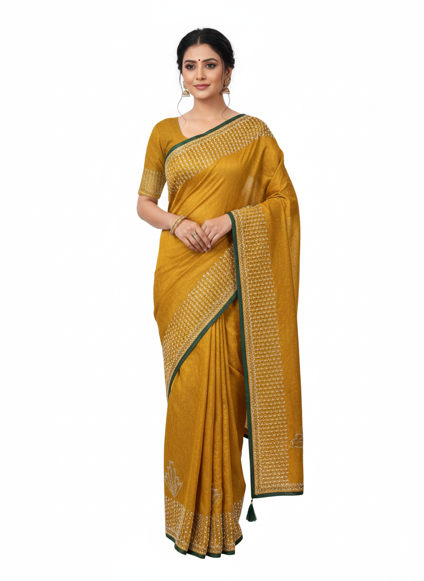 Mustard Yellow Trendy Fancy Saree with Designer Border